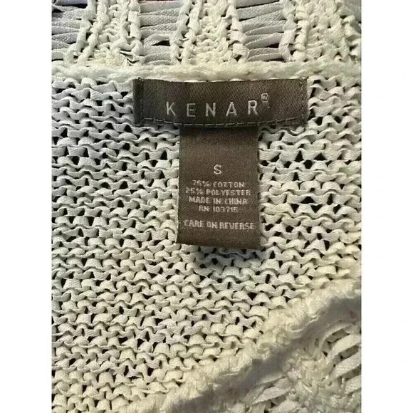 Kenar Women Ivory Cotton Blend Open Knit Long Sleeve VNeck Pullover Sweater Sz L - Picture 5 of 5